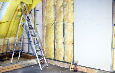Installation  walls  with plasterboard and mineral wool clipart