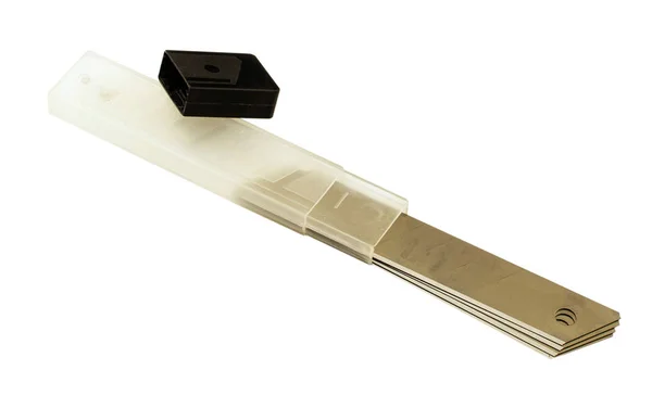 Прозрачный ящик с лезвиями для ножей — стоковое фото