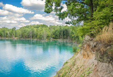 Bir ormanla göl temiz turkuaz su 
