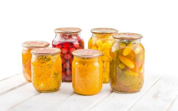 Different preserves in glass jars — Stock Photo, Image