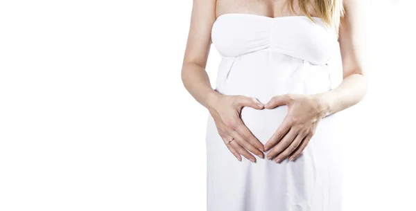Женщина беременность изолированы на белом фоне — стоковое фото