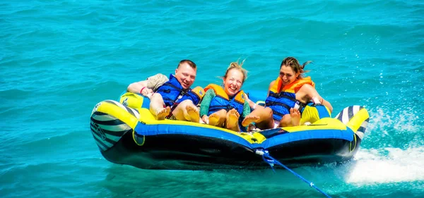 Gouna Egypt April 2015 Sea Attraction Happy People Ride Inflatable — 图库照片