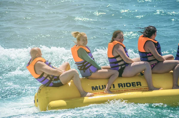 Gouna Egypt April 2015 Sea Attraction Happy People Ride Inflatable — 图库照片