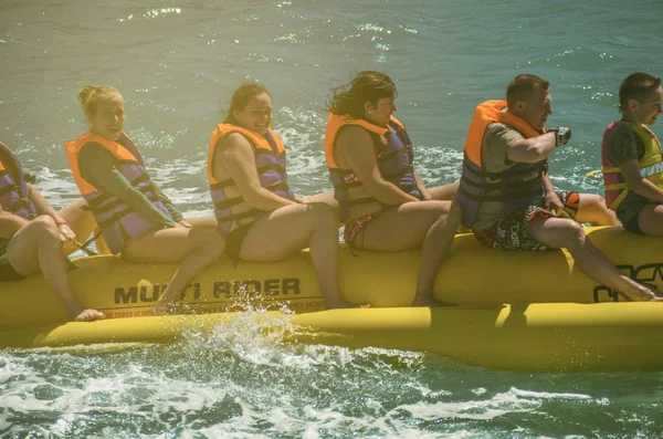 Gouna Egypt April 2015 Sea Attraction Happy People Ride Inflatable — 图库照片