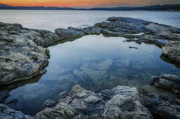 Dramatisk Solnedgång Stranden — Stockfoto