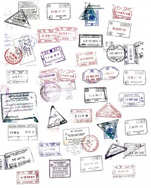 farklı pasaport pulları ile arka plan seyahat