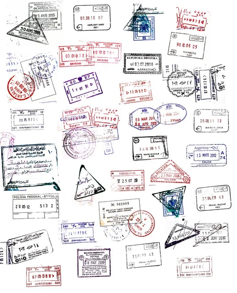 Fondo Viaje Con Diferentes Sellos Pasaporte — Foto de Stock