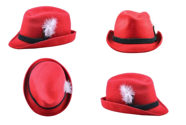 Sombrero Tirolés Rojo Aislado Sobre Fondo Blanco — Foto de Stock