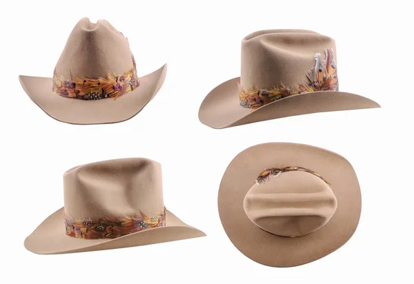 Chapéu Cowboy Quatro Prenúncios Isolado Sobre Fundo Branco — Fotografia de Stock