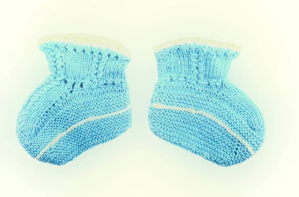 Knitted Woolen Socks Blue Color Baby Isolated White Background — Stock Photo, Image