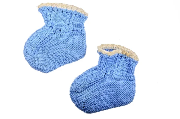 Knitted Woolen Socks Blue Color Baby Isolated White Background — Stock Photo, Image