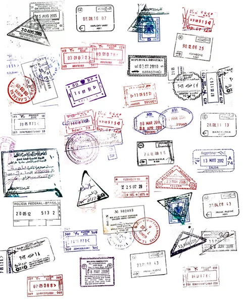 旅行与不同护照邮票背景 — 图库照片#