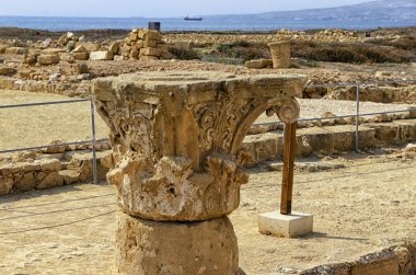 tapınağın sütun. Kato Pafos arkeolojik park. Paphos, Kıbrıs.