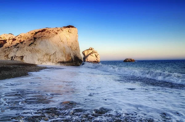 Pôr Sol Perto Petra Tou Romiou Chipre Distrito Paphos — Fotografia de Stock