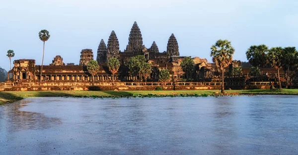 Angkor Wat Ναός Κατά Ηλιοβασίλεμα Siem Συγκεντρώνει Καμπότζη — Φωτογραφία Αρχείου