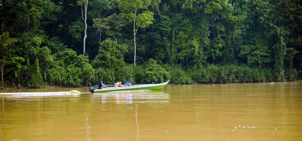 Кинабатанган, Малайзия - 09 мая 2013: Туристы в круизе на лодке — стоковое фото