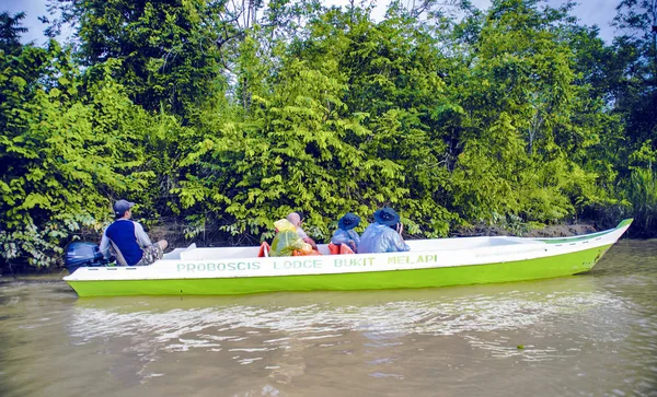 Kinabatangan Малайзія Травня 2013 Туристів Човні Круїз Річці Kinabatangan Деякі — стокове фото