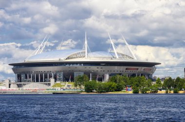 Saint Petersburg, RUSSIA - June 29, 2017: Krestovsky Stadium, Saint Petersburg. View from the Finnish Gulf clipart