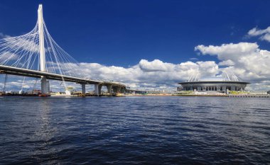 Saint Petersburg, RUSSIA - June 29, 2017: Krestovsky Stadium, Saint Petersburg. View from the Finnish Gulf clipart