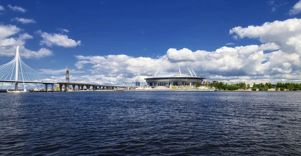 Stock image Saint Petersburg, RUSSIA - June 29, 2017: Krestovsky Stadium, Saint Petersburg. View from the Finnish Gulf