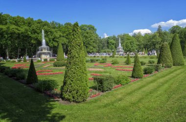 Petergof, Rusya Federasyonu-Haziran 29,2017: Üst Bahçe, Peterhof, bui