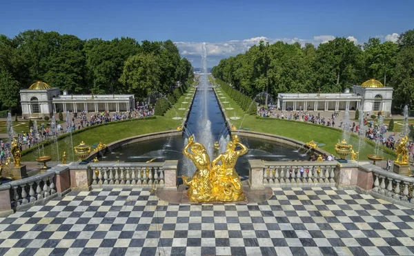 Peterhof Rusia Junio 2017 Vista Panorámica Desde Terraza Del Palacio — Foto de Stock