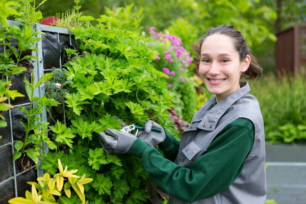 Frau arbeitet im Garten — Stockfoto