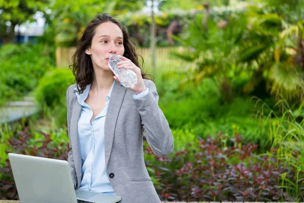 Iş kadını içecek su — Stok fotoğraf