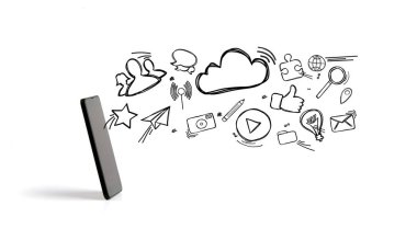 Multimedya simgeler bir akıllı telefon gidiyor 