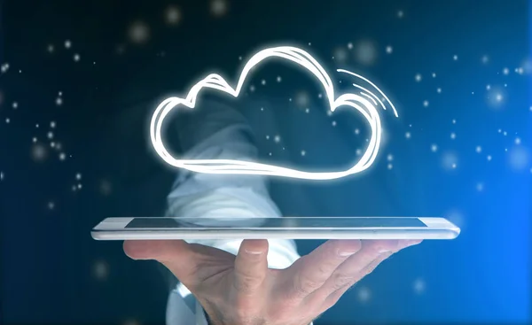 Konsep stok awan dengan ikon di sekeliling tablet — Stok Foto