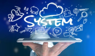 Tablet ile sistem kutsal kişilerin resmi tutan adam kavramı