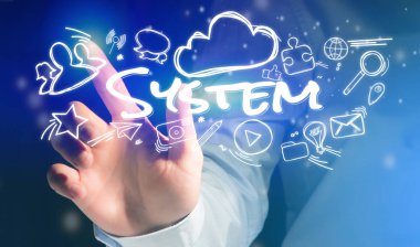 Sistem simgesine futuristik bir arayüze işaret parmak kavramı