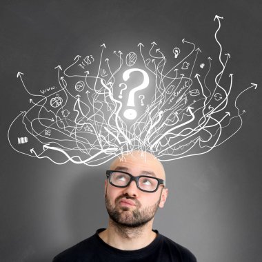 Ok başının üzerine beyin fırtınası ile adam