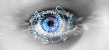 Bir kadının dijital arabirimi ile göz