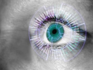 Bir kadının dijital arabirimi ile göz