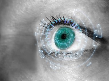 Bir kadının dijital arabirimi ile göz