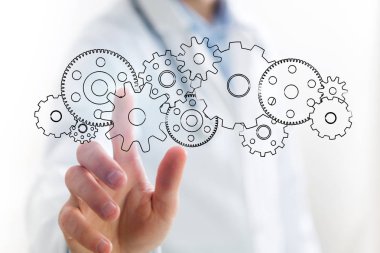 Karikatür - dişli w teknoloji arabirimiyle ayarlama kavramı