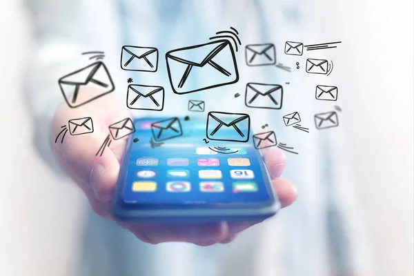 Concept van het sturen van e-mail op smartphone interface met message ic — Stockfoto