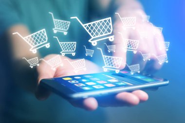 Bir akıllı telefon dışarı gidiyor - çevrimiçi konsantrasyon alışveriş sanal arabası