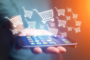 Bir akıllı telefon dışarı gidiyor - çevrimiçi konsantrasyon alışveriş sanal arabası