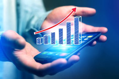 İş grafik simgesi bir smartphone - technol uçan kavramı