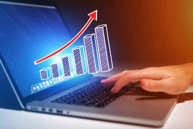 İş grafik simgesi bir bilgisayar - technolog uçan kavramı