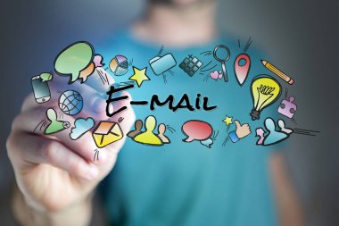 Çizim e-posta başlığının ve Multimedya simgeler uçan adam kavramı bir