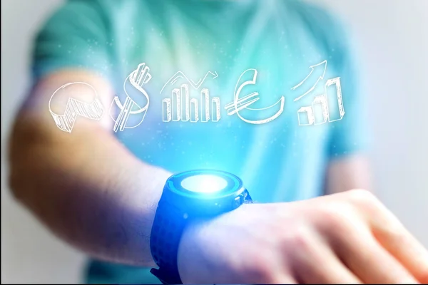 İş kavramı el çekilmiş simgesi bir smartwatch - Te uçan — Stok fotoğraf