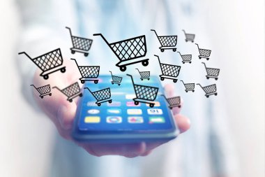 Bir akıllı telefon dışarı gidiyor - çevrimiçi konsantrasyon alışveriş sanal arabası