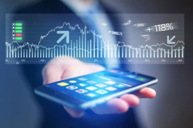 Ticaret veri bilgilerini bir businessm smartphone gidiyor