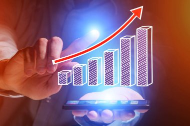 İş grafik simgesi bir smartphone - technol uçan kavramı