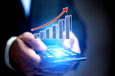 İş grafik simgesi bir smartphone - technol uçan kavramı