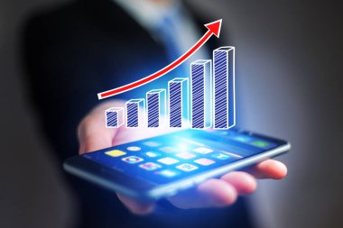 İş grafik simgesi bir smartphone - technol uçan kavramı