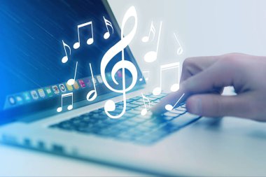 Bir aygıtta - teknoloji kavramı duyuyor müzik kavramı